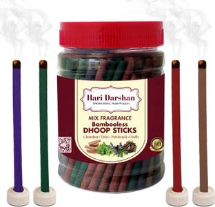 Hari Darshan Mix Fragrance Bamboo Less Incense Sticks ( 100 Sticks, 25 Each) Chandan, Oudh, Patchouli, Tulsi