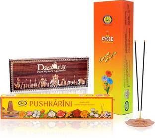 Cycle Pure Three in One,Dasara and Pushkarini Dhoop Bathi Combo (Pack of 3) with Natural, Floral, Sandal Fragrance