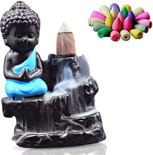 V.T.I CUTE BUDDHA BACKFLOW INCENSE BURNER WITH 15 CONES SANDAL