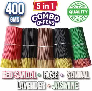 Gandha Mandira 5 in 1 Premium Incense Stick - Red Sandal (80G), Rose (80G), Sandal (80G), Lavender (80G), Jasmine (80G)