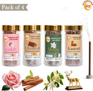 SHRESHTHA PREMIUM GULAB CHANDAN MOGRA KASTURI DRY DHOOP INCENSE STICK (100GMSX4)400G GULAB, CHANDAN, MOGRA, KASTURI