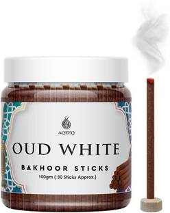 Aqeeq Oud White Premium Bakhoor Sticks | 100gms, 30 Sticks (Approx.) | Lemon, Rose, Musk, Amber, Oud