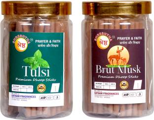 SHRESHTHA PREMIUM TULSI BRUT MUSK BAMBOOLESS DRY DHOOP INCENSE STICKS AGARBATTI TULSI, BRUT MUSK