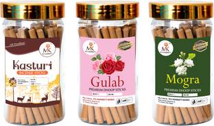 MkAgarbatti Dry Dhoop Sticks Jar (3×100)300gm. Dhoop Batti Dhoop GULAB, MOGRA, KASTURI