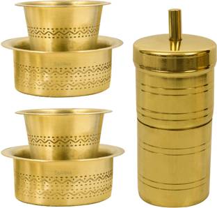 Spillbox Brass Filter Coffee Maker,Decoction Liquid Maker-Combo of Engraved Dabra-2 Indian Coffee Filter