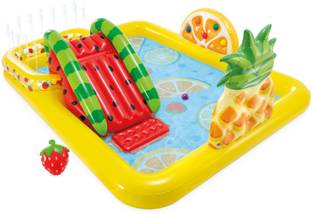 VWretails Fun'N Fruity Outdoor Inflatable Kiddie Pool Water Play Center with Water Slide Inflatable Swimming Pool, Pool Accessory, Infatable Ball