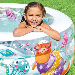 TinyTales Inflatable Kids Swimming Pool in Round Shape With Pump Inflatable Swimming Pool