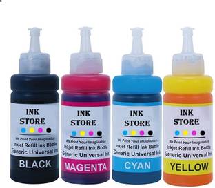 INKSTORE T664 Ink For Epson L130,L380,L220,L360,L455 Printers - (C/M/Y/Bk - 100ml x 4) Black + Tri Color Combo Pack Ink Bottle