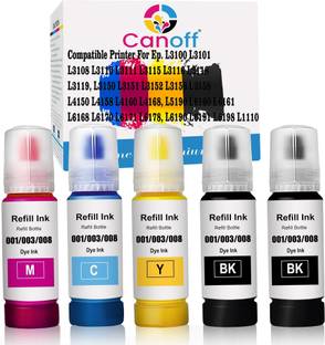 canoff Ink Refill for Epson 001,003,L3200,L3210,L3211,L3215,L3216,L3250,L3252 Black + Tri Color Combo Pack Ink Bottle