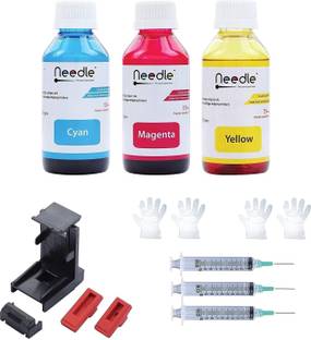 Needle 3x100 gms Ink Refill with Suction Tool for Cartridge Printers Tri-Color Ink Bottle