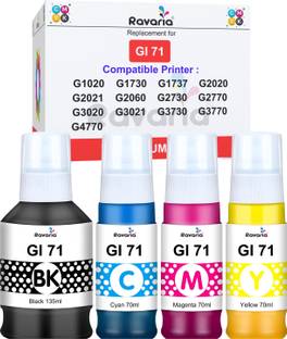 Ravaria GI 71 Ink For Cn G1020,G2020,G2021,G2060,G2730,G2770,G3020,G3770,G4770 Printer Black + Tri Color Combo Pack Ink Bottle