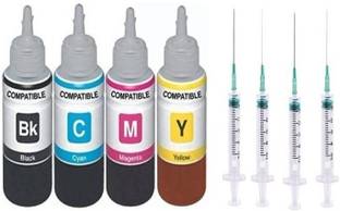 Ang Refill ink For HP DeskJet 1112 Printer 4x100 ml bottles & syringes- 4 pcs Black + Tri Color Combo Pack Ink Cartridge
