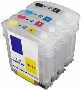 Dubaria Empty Refillable Cartridge For HP DesignJet 100 / 100 Plus 110, Business InkJet 1000 / 1100 Printers Compatible With HP 10 (69 ML) C4844A / HP 11 (28 ML) C4836A / 37A / 38A Black + Tri Color Combo Pack Ink Cartridge
