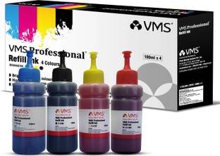 VMS Professional Ink | Cyan, Magenta, Yellow, Black | For All Inkjet Printers | Black + Tri Color Combo Pack Ink Bottle