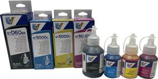 SDS Refill Ink for BT 6000BK / 5000Y/C/M Compatible in Brother HL T4000DW , DCP - T220 ,DCP - T300 ,DCP - T310 ,DCP - T420W ,DCP - T500W ,DCP - T510W , DCP -T520W ,DCP - T700W , DCP -T710W , DCP -T720DW ,DCP - T8200DW , DCP -T825DW Printers Black + Tri Color Combo Pack Ink Bottle