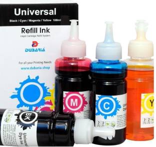Dubaria Refill Ink For Ise In Canon Pixma E470 Multi-Function Printer  - Cyan, Magenta, Yellow & Black - 100 ML Each Bottle Black + Tri Color Combo Pack Ink Cartridge