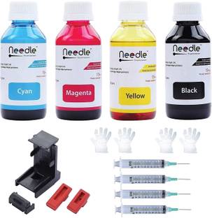Needle 4x100 gms Ink Refill with Suction Tool for Cartridge Printers Black + Tri Color Combo Pack Ink Bottle