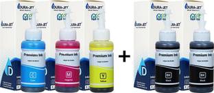 Dura-Jet T664 Ink for EP L130, L210 Printer - (70gm x C/M/Y + 2PCS Black Set) - 503647 Black + Tri Color Combo Pack Ink Bottle