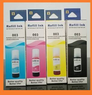 RAMKE 003 Ink for Epson L3110,L3150,L3115,L3250,L3210,L3252,L3116,L1110,L3151,L3152 Black + Tri Color Combo Pack Ink Bottle
