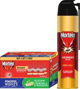 Mortein Cockroach Killer with Target Nozzle 625ml+45ml *6 Mosquito Repellent Refill