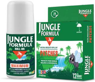 JUNGLE FORMULA Maximum Roll On and 24 PATCHES Combo protects against mosquitoes