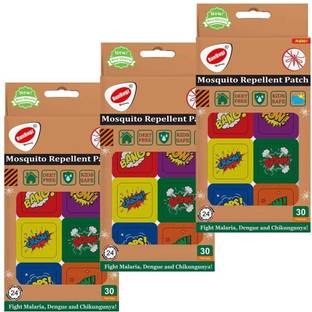 RunBugz Natural Repellent Mosquito Patches for Babies with 24 Hours Protection,30 Patches (Boom Printed) -(Pack of 3)