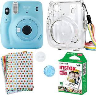FUJIFILM instax mini 11 Mini 11 Blue with transparent case, 10x1 film and 20 stickers Instant Camera