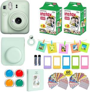 FUJIFILM Instax mini 12 Mint Green Bundle+10x4 Film+Carrying Case, Color Filters,Album,Stickers, Frame...