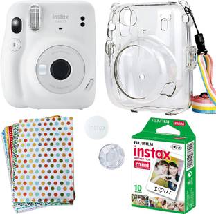 FUJIFILM instax mini 11 Mini 11 White with transparent case, 10x1 film and 20 stickers Instant Camera