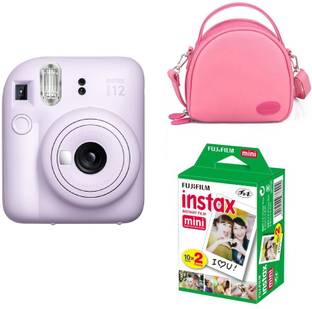 FUJIFILM Instax mini 12 Lilac Purple Camera with pink shell bag and 20 Shots Instant film Instant Came...