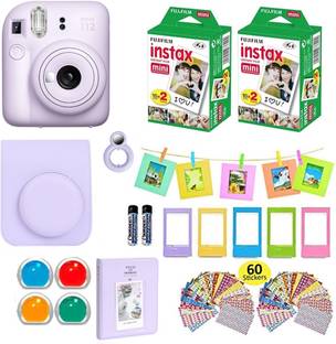 FUJIFILM Instax mini 12 Lilac Purple Bundle+10x4 Film+Carrying Case, Color Filters,Album,Stickers,Fram...