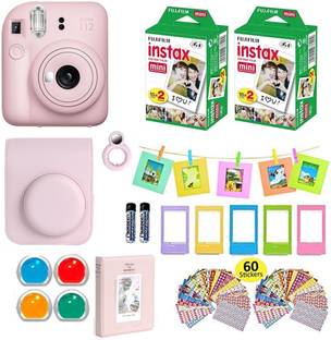 FUJIFILM Instax mini 12 Blossom Pink Bundle+10x4 Film+Carrying Case, Color Filters,Album,Stickers,Fram...