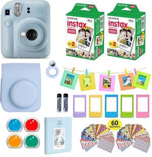 FUJIFILM Instax mini 12 Pastel Blue Bundle+10x4 Film+Carrying Case, Color Filters,Album,Stickers, Fram...
