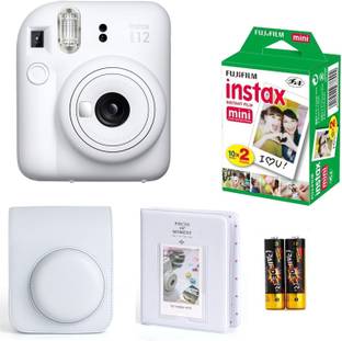 FUJIFILM Instax mini 12 Clay White Instant Camera with 10x2 Film + pouch and 64 sheet album Instant Ca...