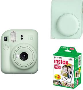 FUJIFILM Instax mini 12 Mint Green Instant Film Camera with PU Leather Carrying Bag and 10x2 film Inst...