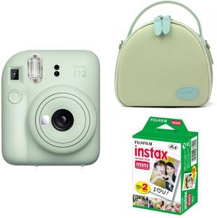 FUJIFILM Instax mini 12 Mint Green Camera with green shell bag and 20 Shots film Instant Camera