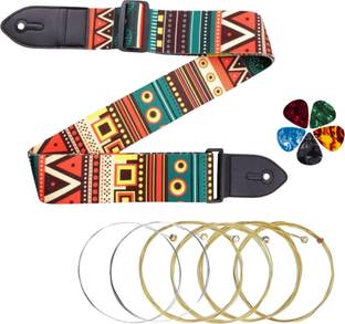 AMG Music Guitar Strap with Picks & Guitar String Set for Acoustic Electric Bass Guitars Nylon Strap