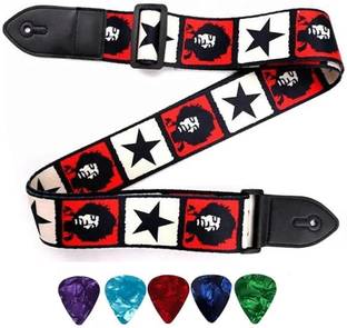 IMAGINEA Guitar Strap for Acoustic Guitar 2" Wide Guitar Belt with Leather Ends & 5 Picks Polyester, Nylon Strap