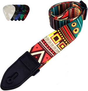 Mocking Bird Guitar Belt with Picks Premium Quality PU Leather Ends Acoustic Guitar Strap Nylon, Polyester Strap