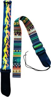 K3 Musical Adjustable Fire & Multigreen Guitar Strap 2pcs Nylon Strap