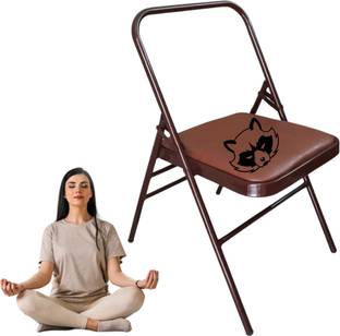 MAPACHE Yoga Chair with Leather Seat Backless, Lounge chair, Meditation Chair Brown Foldable Steel Inversion Chair