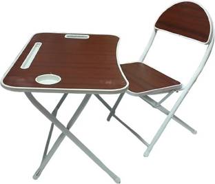 Hunar stationery Portable Foldable Study Table and Chair Set for Students–Dark Wood Finish Foldable Wooden Inversion Table
