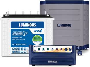 LUMINOUS Power Sine 1100 Pure Sine Wave 900VA/12V Inverter with PC 18054 PRO & Trolley Tubular Inverter Battery