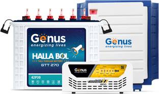 Genus Winner 1200 Pure Sine Wave 900VA/12V Inverter with 230Ah GTT270 Tall Tubular Inverter Battery
