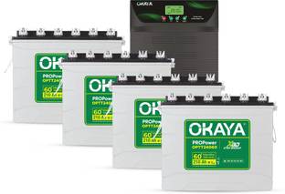 OKAYA Inverter and 4 Battery Combo, ATSW6650 6100VA Inverter & OPTT24060 210Ah Tall Tubular Inverter Battery