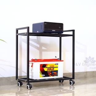D&V ENGINEERING Metal 2 Tier Inverter Trolley, UPS Stand, Trolley for Inverter and Battery