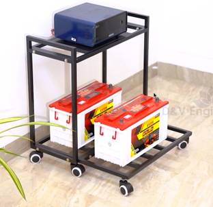 D&V ENGINEERING Metal 2 Tier Double Battery Inverter Trolley, UPS Stand, Trolley for Inverter and Battery