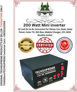 TechSupreme 200W Mini Solar Inverter DC to AC Converter with Dual USB & Double 5 Pin Socket Square Wave Inverter