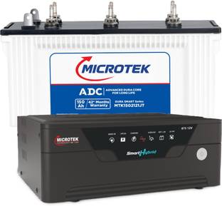 मिक्रोटेक MTK1502121JT 150Ah Battery With Smart Hybrid Digital & Sinewave 1075 Microtek 150ah Battery with UPS 1075 संशोधित साइन वेव इन्वर्टर