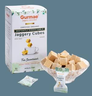Gurmae Organic Jaggery Cubes Instantly Dissolvable, Healthy Tea Sweetener (50 Cubes) Cubes Jaggery